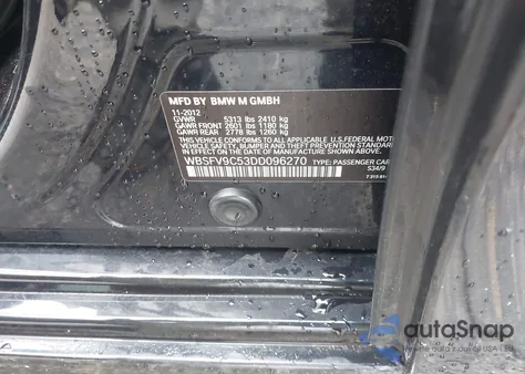 2013 BMW M5 из США, поврежденный, VIN WBSFV9C53DD096270